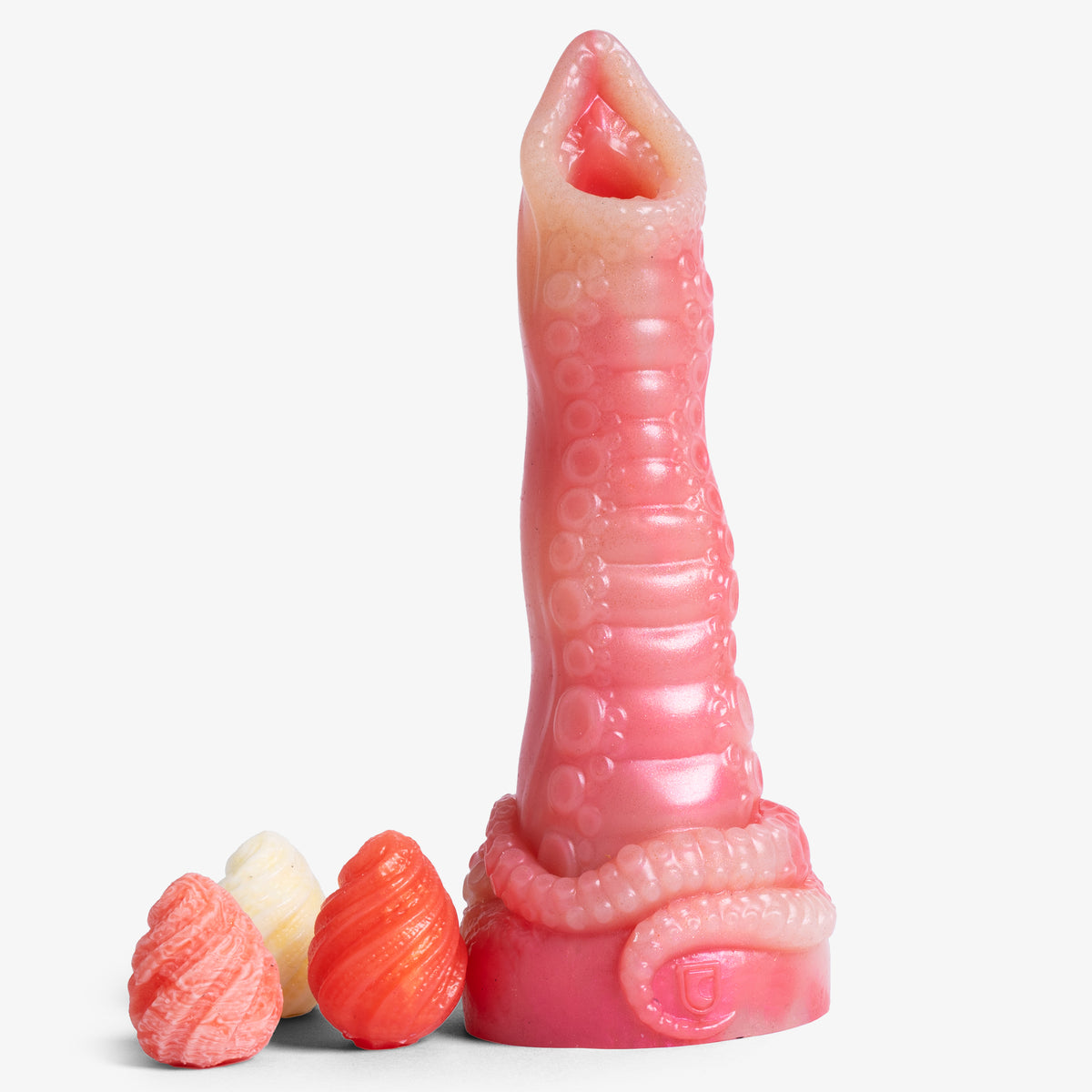 Tentacle Ovipositor - Small Size - Super Soft Firmness - Ready Made - Almost Perfect, front view with eggs, platinum-cure silicone dildo