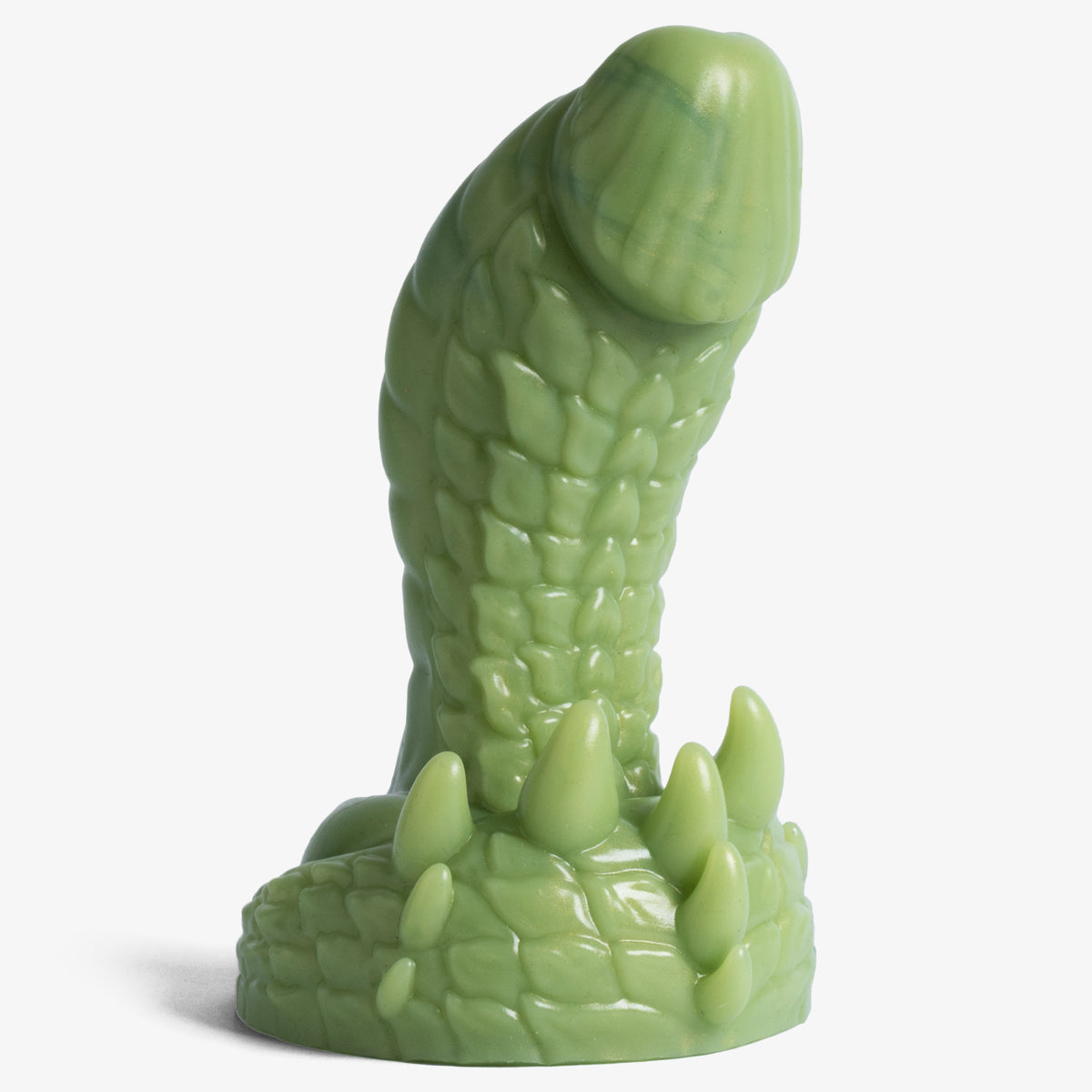 The Dragon: Scale II Dildo - X Small Size - Super Soft Firmness - Ready Made, angled view, platinum-cure silicone dildo