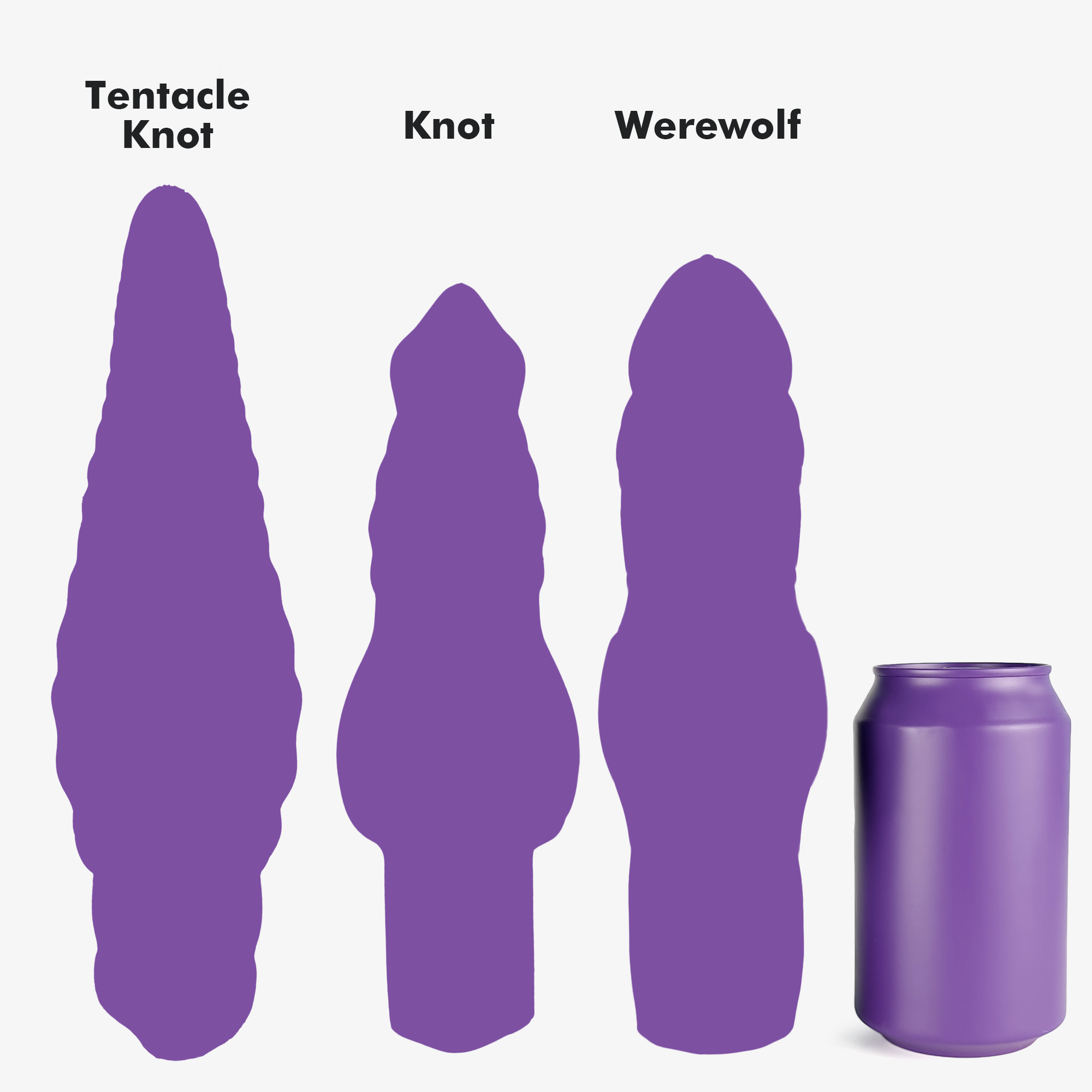 The made to measure knot extender size comparison next to 330ml can and other models.