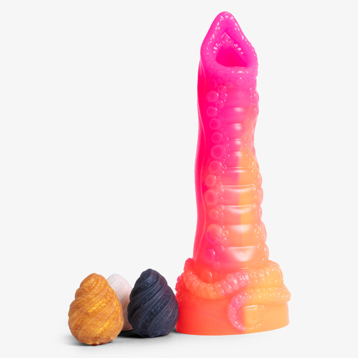 Tentacle Ovipositor - Small Size - Super Soft Firmness - Ready Made - Almost Perfect, front view with eggs, platinum-cure silicone dildo