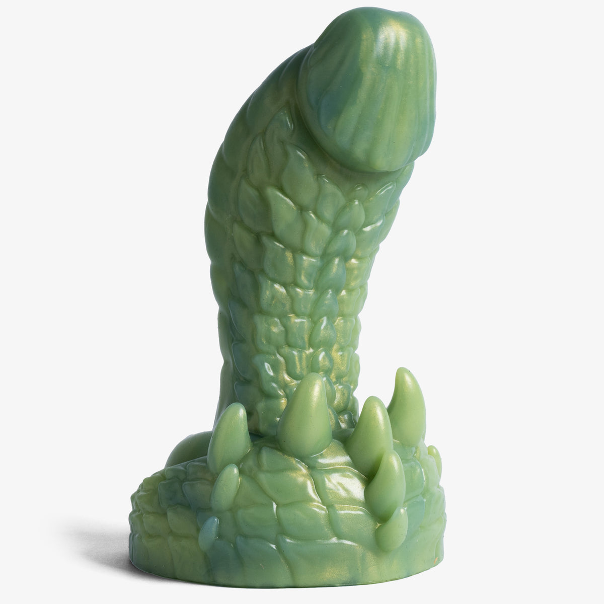 The Dragon: Scale II Dildo - Small Size - Super Soft Firmness - Ready Made, angled view, platinum-cure silicone dildo