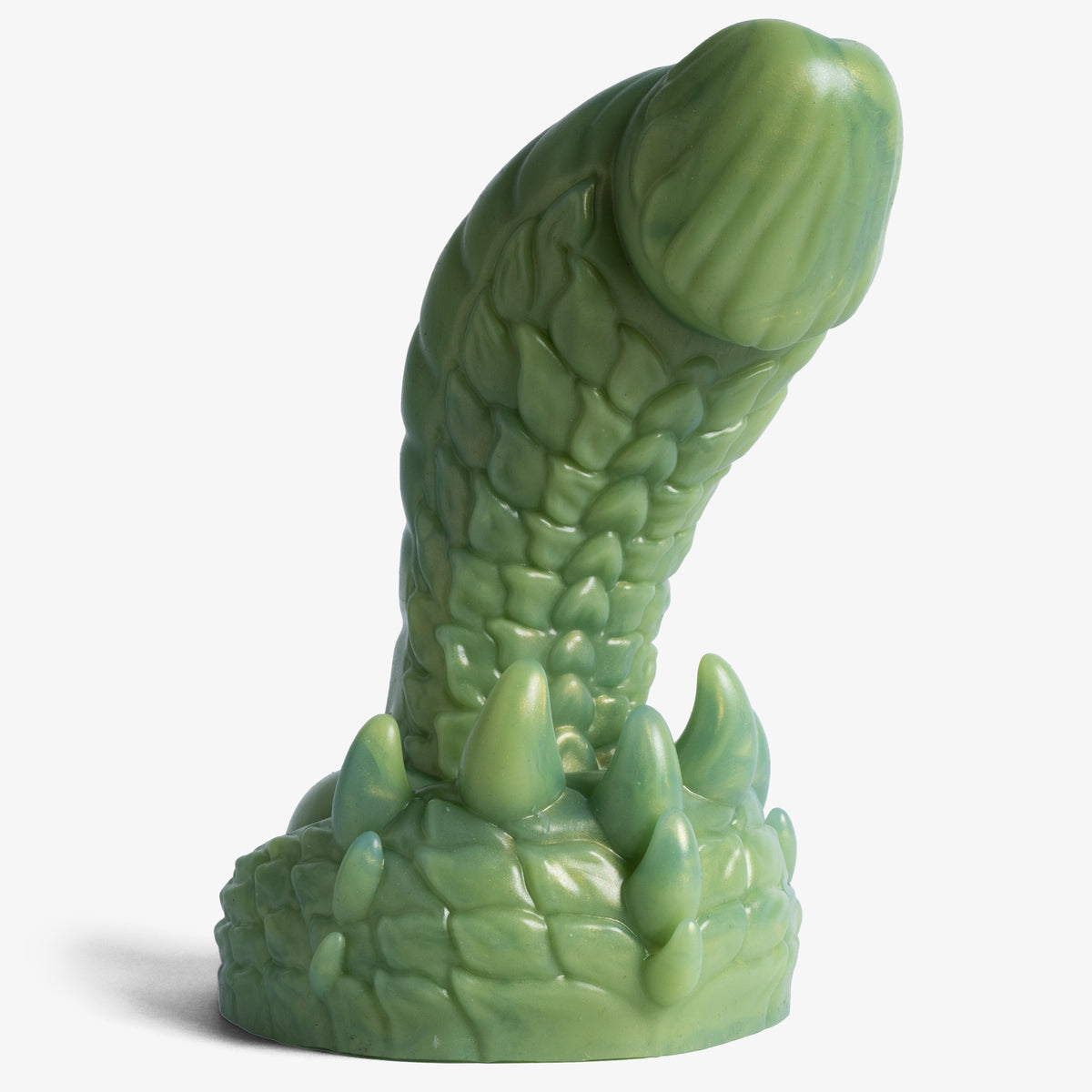 The Dragon: Scale II Dildo - Medium Size - Super Soft Firmness - Ready Made, angled view, platinum-cure silicone dildo