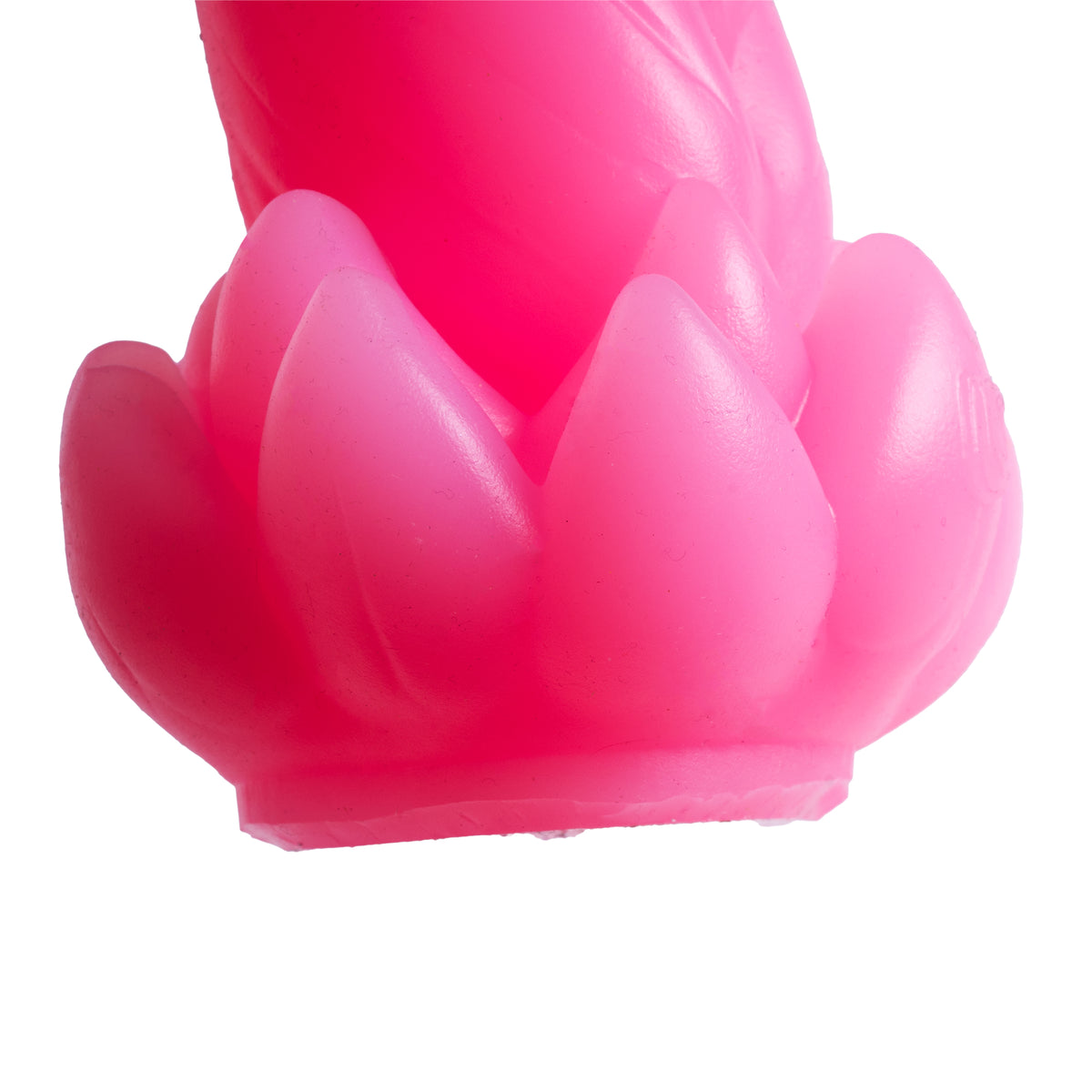 The Lily Bud Dildo - Small Size - Super Soft Firmness - Ready Made - Almost Perfect, close-up of the tip, platinum-cure silicone dildo