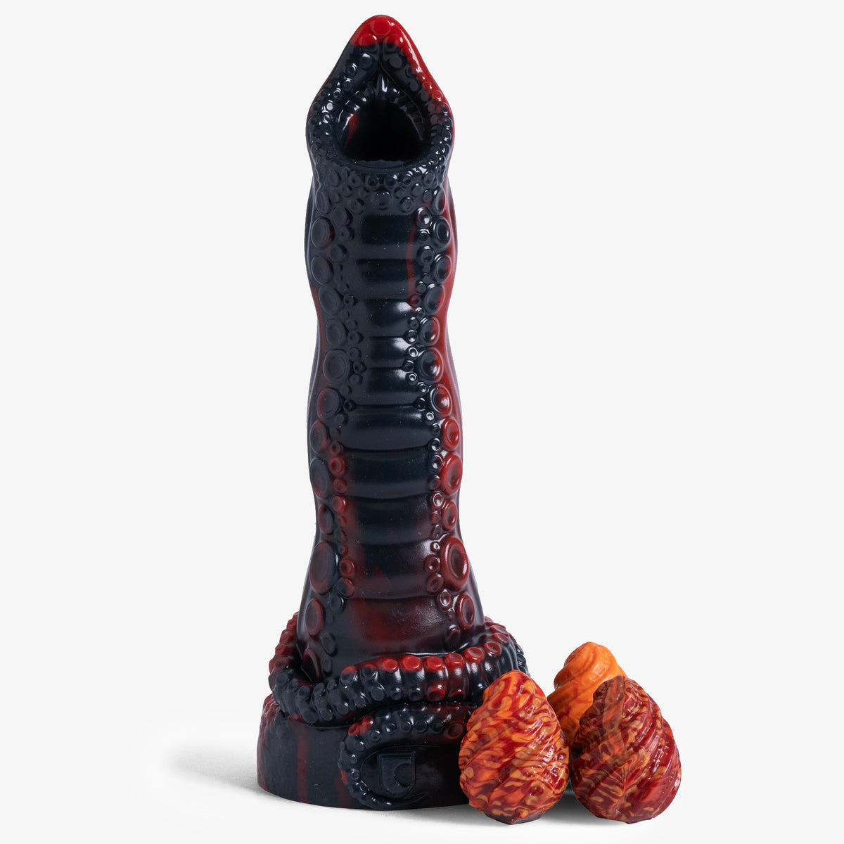 The Tentacle Ovipositor - Small Size - Super Soft Firmness - Ready Made, front view with eggs, platinum-cure silicone ovipositor