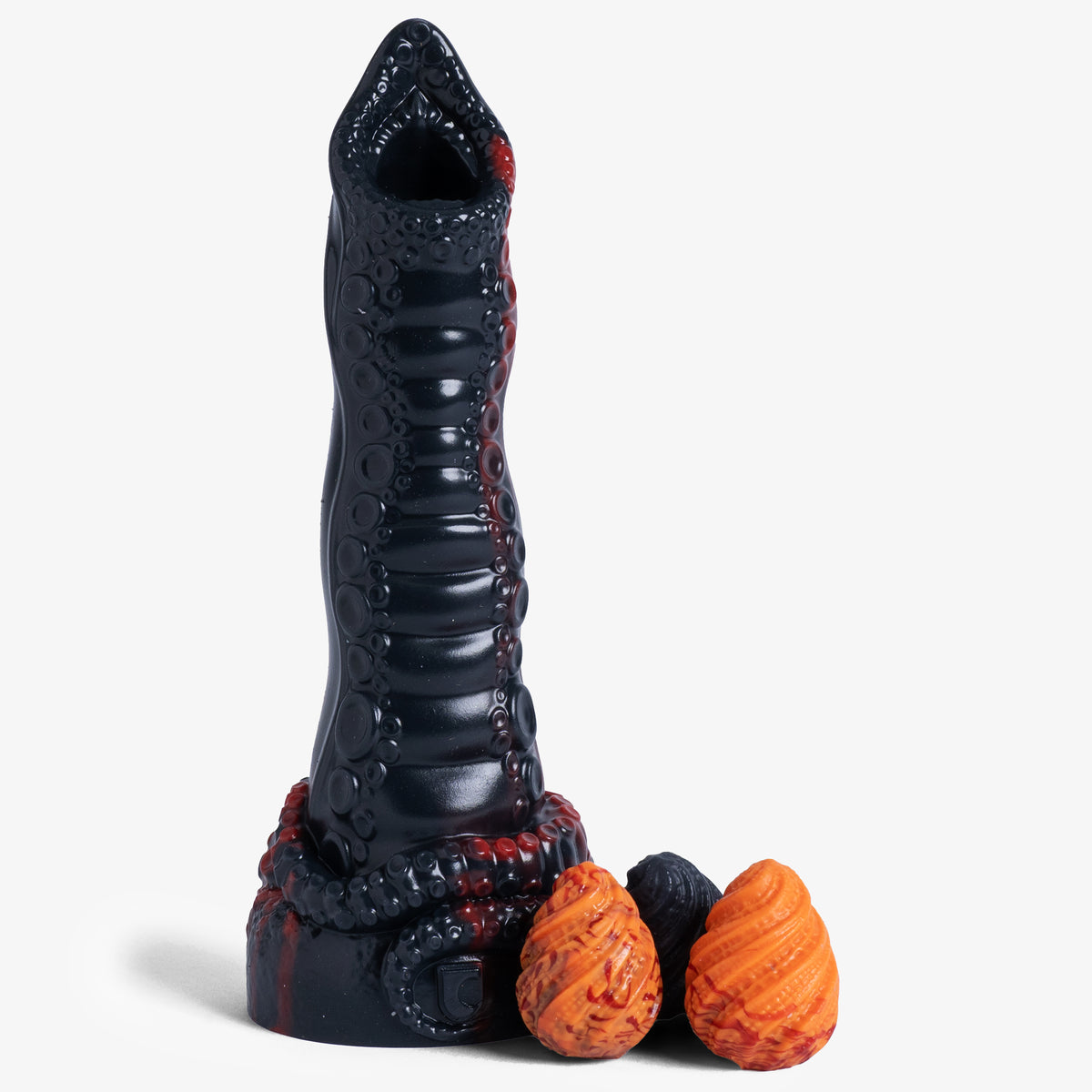 The Tentacle Ovipositor - Small Size - Super Soft Firmness - Ready Made, front view with eggs, platinum-cure silicone ovipositor