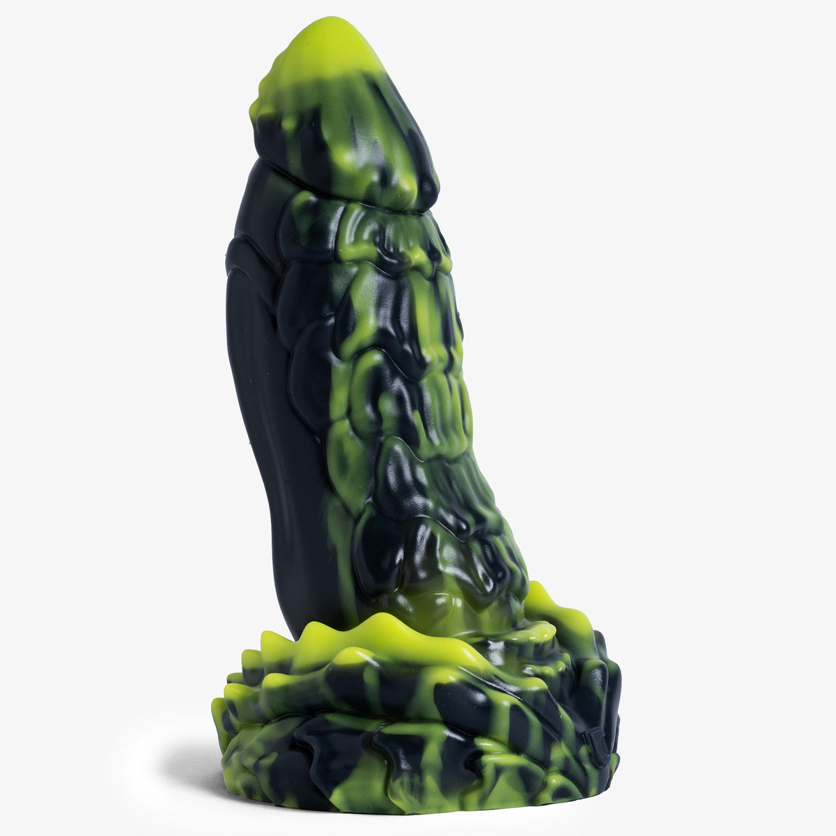 The Dragon: Scale Dildo - Medium Size - Super Soft Firmness - Ready Made, side angle view, platinum-cure silicone dildo