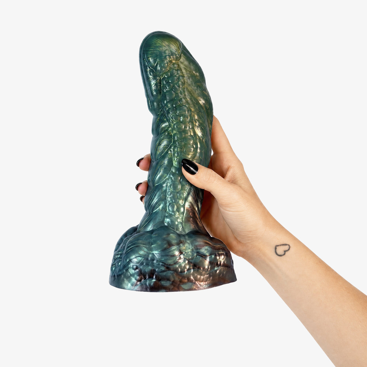 The Golem Dildo, held in hand, shot 3, platinum-cure silicone dildo